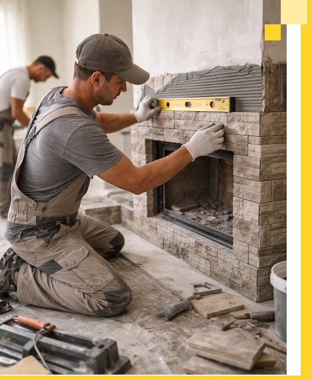 Облицовка каминов в Балахне, монтаж и отделка натуральным камнем