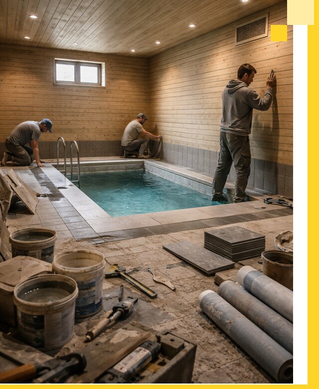 Строительство бани с бассейном и сауной под ключ в Балахне