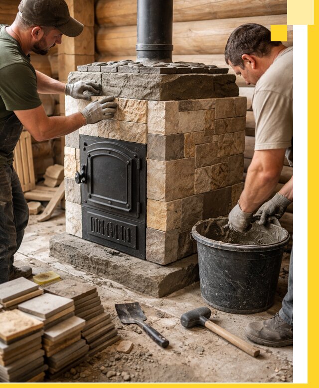 Облицовка банной печи под ключ в Балахне: камень и плитка