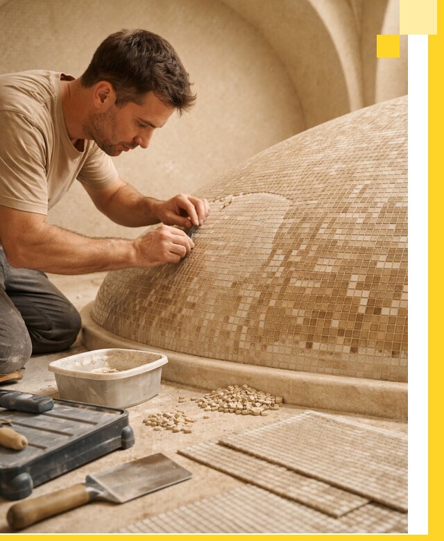 Профессиональная укладка мозаики для хамама под ключ в Балахне