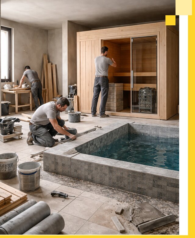 SPA зоны под ключ с бассейном сауной и печью в Балахне